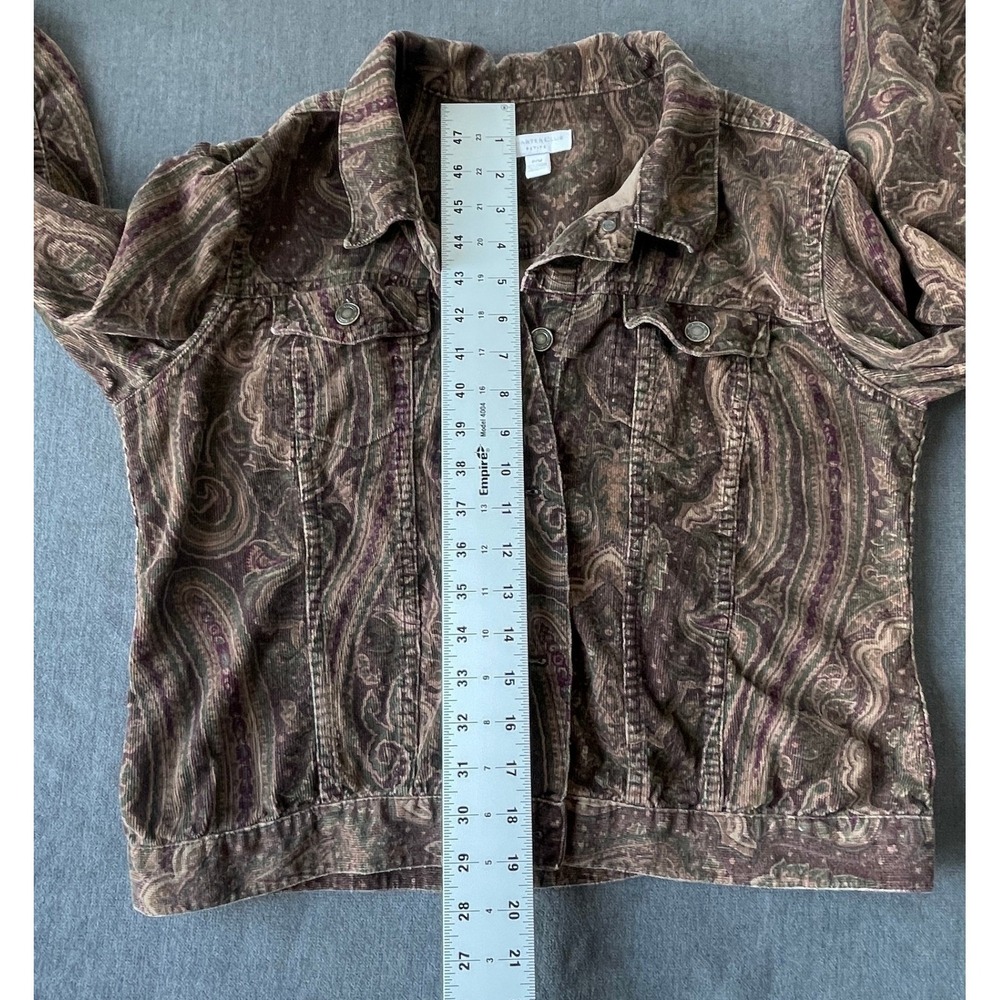 Charter Club Petite Corduroy Jacket Paisley Print Brown Button Front Boho Fall - Picture 9 of 10